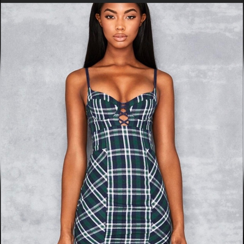 Mistress Rocks 'IN THE SKY' green tartan mini dress Large